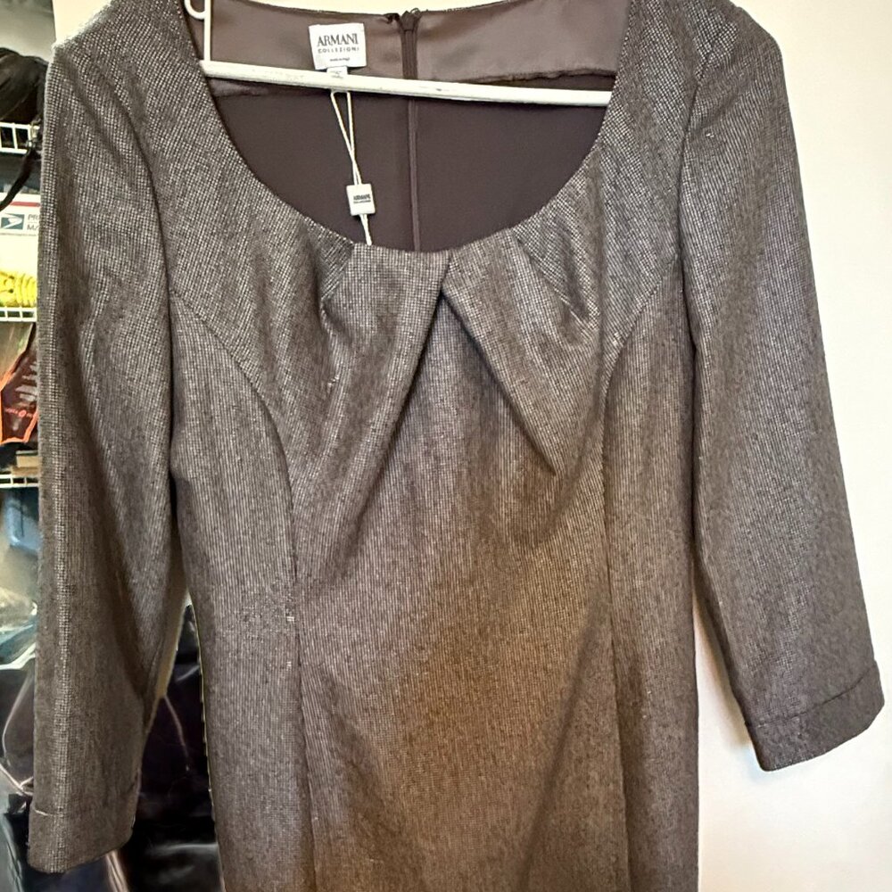 Armani Collezioni Women's Brown Tweed Square Neck Dress Size 8